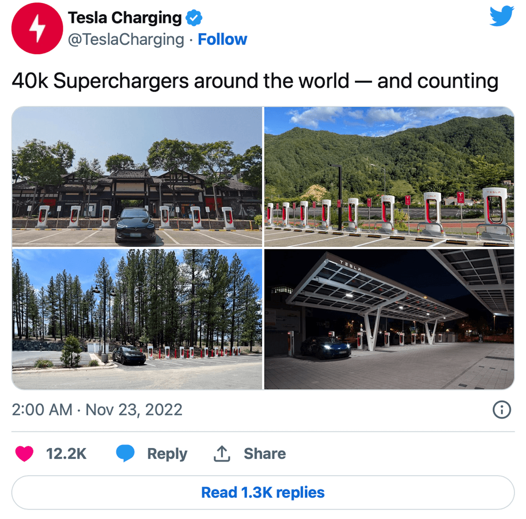特斯拉全球超級充電樁數量達4萬個